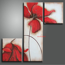 Hand-painted Red Flower Home Decor Paintings Modern Abstract Oil Painting Canvas 3pc/set Pictures On Wall Art Hang Painting 2024 - buy cheap
