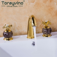 Torayvino Luxury Deck Mounted Mixer Ceramic Gold Marble Taps Waterfall 3 Pieces Bathroom Bathtub Basin Sink Brass Faucet Set 2024 - buy cheap