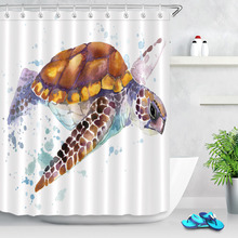 Cortina de ducha Vintage colorida de tortuga marina LB, cortinas de baño impermeables de tela de poliéster para el hogar, con 12 ganchos 2024 - compra barato