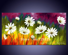 Free shipping Handpainted Canvas Wall Art Abstract Oil Painting White Daisy Flower Modern Home Decoration Picture 2024 - купить недорого