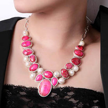 High Quality Fashion Women Jewelry Pink Regalite Stone And Fresh Water Pearl Statement Chunky Necklaces For Party GN-N019 2024 - buy cheap