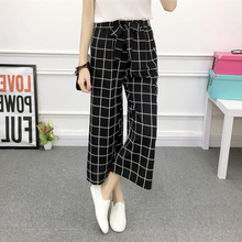 Summer Women Striped Wide Leg Pants High Waist Drawstring Casual Striped Pants Suit Loose Plaid Solid Elasticated Trousers 2019 2024 - buy cheap