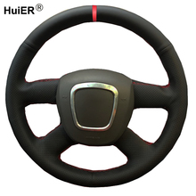 HuiER Hand Sew Car Steering Wheel Cover Red Marker For Audi Old A4 B7 B8 A6 C6 2004-2011 Q5 2008-2012 Q7 2005-2011 (No Button) 2024 - buy cheap