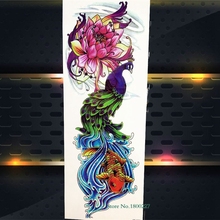 Tatuagem temporária de henna, tatuagem temporária para flor, lótus, peixe, pavão, carpa, à prova d'água, colante para braço e cintura, corpo inteiro 2024 - compre barato
