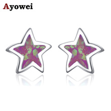 Ayowei-pendientes de plata con diseño de estrella delicada para mujer, joyería estampada de ópalo de fuego rosa, joyería de moda OE754A 2024 - compra barato