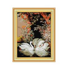 Swans in the Lake Joy Sunday Cross Stitch Kits Embroidery Needlework Sets Printed Fabric 11CT 14CT Animals Pattern Cross Stitch 2024 - buy cheap