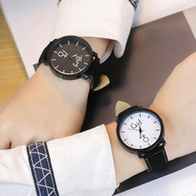 Мужские и женские Простые Модные кожаные кварцевые наручные часы для влюбленных Роскошные брендовые модные повседневные Серебристые черные часы A40 2024 - купить недорого