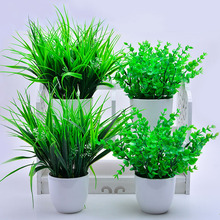 Artificial plants Potted plastic Green plants leave bonsai for wedding party decoration Green plant flower fake artificial grass 2024 - buy cheap