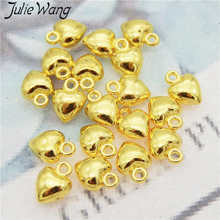 Julie Wang 30 piezas 9*7mm oro de moda en forma de corazón cuentas para pulsera de encantos colgantes joyas collar de accesorio de hacer 2024 - compra barato