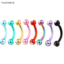 TIANCIFBYJS Surgical Steel 16g Eyebrow Piercing Ring Crystal Pircing Curved Barbell Bar Banana Fashion Body Jewelry Mix 8 Colors 2024 - buy cheap