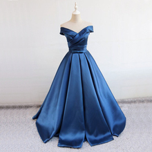 Gardenwed 2019 Blue Vintage Long Evening Dress Elegant Off the Shoulder Satin Woman Formal Gown Dresses abiti da sera 2024 - buy cheap
