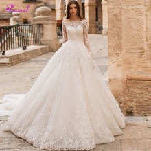 Fsuzwel New Boat Neck Appliques Long Sleeve A-Line Wedding Dress 2020 Luxury Crystal Sashes Princess Bride Gown Vestido de Noiva 2024 - buy cheap