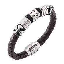 Brown Braided Leather Cross Bracelet Men Jewelry Punk Stainless Steel Magnetic Clasp Trendy Bracelets Bangles Male Gifts SP0138 2024 - buy cheap