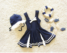 Marine Style Kids Girls One Piece Party Dress  Cute Swimwear Summer Dress + Hat Beach Wear Swimsuit SA4012 2024 - buy cheap