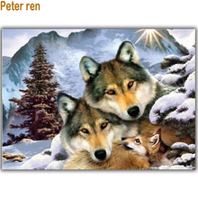 Pintura de lobo de diamantes 3D con bordado de animales, mosaico cuadrado de diamantes, pintura de lobo de diamantes Diy en la nieve, pintura decorativa 2024 - compra barato