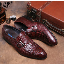Мужские деловые туфли, черные классические туфли с острым носком и двойной пряжкой, крокодиловый узор, деловые туфли для отдыха, размеры 38-44 2024 - купить недорого