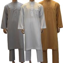 2PCS Vestuário Árabe Muçulmano Islâmico Saudita Abaya Dos Homens Jubba Robe + Calça Thobe Dubai Vestido Kaftan Dishdasha Thoub Stand colarinho Terno 2024 - compre barato