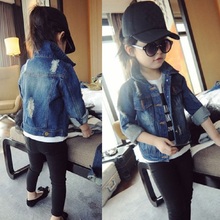 Korean girl hole lapel washed jeans clothing children's denim jacket 2020 spring children's clothing new 2024 - buy cheap