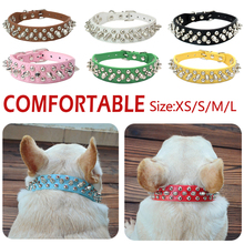 Pitbull Bulldog-Collar de cuero sintético con tachuelas, correa ajustable, Punk, con pinchos redondos 2024 - compra barato