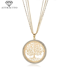 Attritto-collar con colgante de árbol de la vida para mujer, colgante redondo de oro, joyería de plata de acero inoxidable, SNE180007 2024 - compra barato