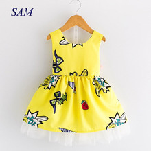 2019 Children's yarn dress summer new girls cartoon print backless bow dresses ababy girl sleeveless princess dress 2024 - buy cheap