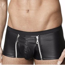 XXL New Sexy Boxershorts Men Black Leather German Fetish Zipper Open Crotch Lingerie Underwear Exotic Male Club Boxer Hombre 2024 - buy cheap