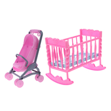 1/6 Pink Baby Cradle Bed + Stroller Model Dollhouse Miniature Furniture for Blythe  Dolls Accessory Kids Playset 2024 - buy cheap