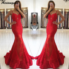 Vestidos de encaje para baile de graduación, vestidos de noche largos rojos con apliques de novia, correas de sirena de espagueti 2024 - compra barato