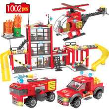 1002PCS City Fire Brigade Building Blocks Police Fire Station Truck Car Figures Bricks Toys for Kids Boys City Police 2024 - buy cheap
