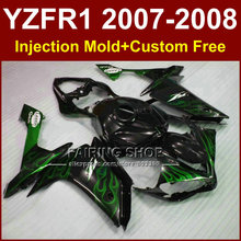 Conjuntos de carenagem em preto com chama verde, para yamaha bodyworks yzfr1 2007 2008 r1 yzf r1 yzf1000 yzf 1000 07 08, kits et5g 2024 - compre barato