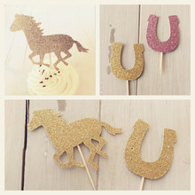 fashion Glitter Horse Equestrian Cupcake Toppers, Pony Cowgirl, Kentucky Derby Party Decorations wedding toothpicks 2024 - buy cheap