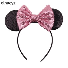 1PC Sequin Mouse Ears Hairband Girls 5'' Big Glitter Bow DIY Headband For Kids Hair Band Headwear Hair Accessories 2024 - buy cheap