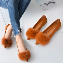 Luxury designer mink hair pointed toe creepers flats shoes high quality flock ballet flats women cozy moccasins big size 34-41 2024 - buy cheap