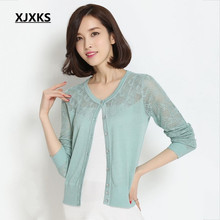 XJXKS new 2018 Spring lace cardigan Korea style women sweater thin long-sleeve knitted sweater wool cardigan women clothing 2024 - buy cheap