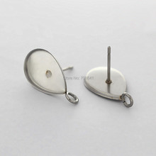 Pendientes de tuerca de acero inoxidable en blanco, ajustes de Base de 10x14mm, bisel en forma de lágrima con bucle lateral, cabujón, alfileres para oreja, accesorios para poste de pendientes 2024 - compra barato