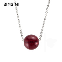 Simsimi Women Necklace Garnet color Ball charm female choker 12mm round red wine pendant stainless steel Rolo necklaces 2024 - buy cheap