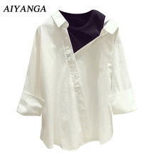 New Fashion Faux 2 Pieces White Blouses Women Casual Shirt Loose Tops Long Sleeve Female Patchwork Shirts Spring Summer 2021 2024 - buy cheap