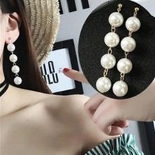 Pearl tassel Trendy Elegant Created Big Simulated Long Earrings Pearls String Statement Earrings For Wedding Party Gift 2024 - buy cheap