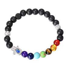 Opal Evil Eyes Hamsa Bracelet Men Women Black Lava Natural Stone 7 Chakra Healing Prayer Beads Yoga Bracelet Bangles 2024 - buy cheap