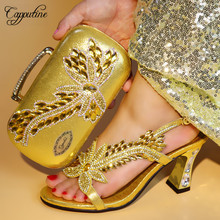 Capputine sapatos italianos cor dourada, conjunto com bolsas e calçados de alta qualidade conjunto africano 2018 para festa feminina 2024 - compre barato