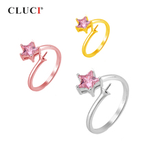 Anillos abiertos ajustables de estrella romántica CLUCI Silver 925 para mujer, joyería de fiesta, anillo de perla de circón, anillos de regalo SR2139SB 2024 - compra barato