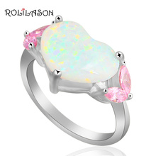 Heart Design Pink Zircon Women fashion women jewelry White fire Opal stamped Silver Rings USA size #7.75 OR632 2024 - buy cheap