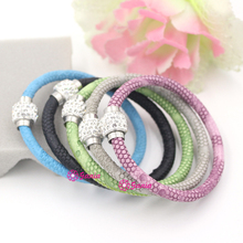 10pcs/lot New Magnectic Bracelet Crystal Disc Ball PU Leather Bracelet with Rhinestone Magnetic Closer Bijoux Pulsera 2024 - buy cheap