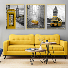 Pôsteres e impressões nórdicas, telefone amarelo, cabine de celular, ônibus, preto, branco, arte de parede, quadros de parede para decoração de sala de estar, londres 2024 - compre barato