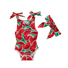 0-24M Summer Pretty Toddler Baby Girls Romper 2PCS Sleeveless Watermelon Print Elastic Waist Jumpsuits Romper+Headband 2024 - buy cheap