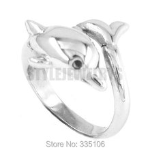 Adorável golfinho anel de aço inoxidável jóias de prata animal dedo biker anel para mulheres meninas presente swr0300a 2024 - compre barato