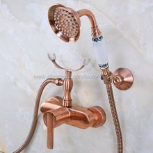 Antique Red Copper Wall Mounted Bathroom Faucet Bath Mixer Tap With Hand Shower Head Shower Faucet Kna347 2024 - buy cheap