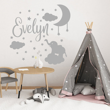 Vinyl Art Design Wall Sticker Cartoon Elephant Stars Baby Room Personalized Name Home Decoration Moon Nursery Kids Decor W567 2024 - buy cheap