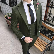 Traje de boda con solapa del Norte verde oscuro para novio, chaqueta de tres piezas, chaleco de doble botonadura, pantalones, Blazer personalizado 2024 - compra barato