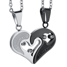 2pcs Heart-shape "I Love You" Stainless Steel Couple Lovers Half Heart Pendant Necklace Puzzle pendant necklace(One Pair) 2024 - buy cheap